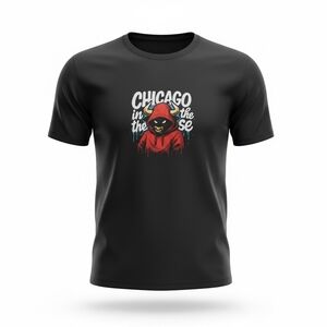 Chicago Graphic Short-Sleeve Tee — Black with Red Hoodie Illustration